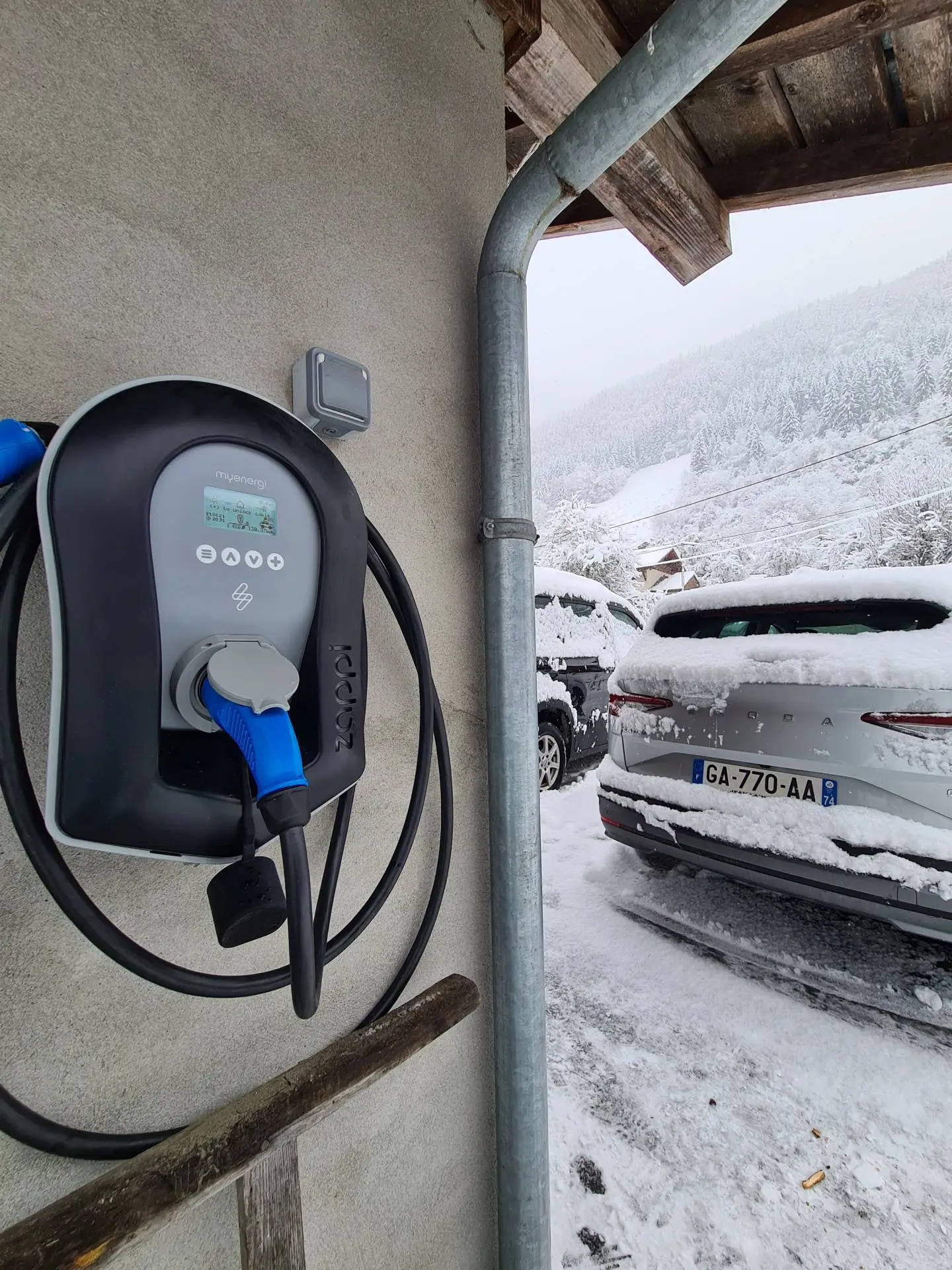 An electric car in the winter