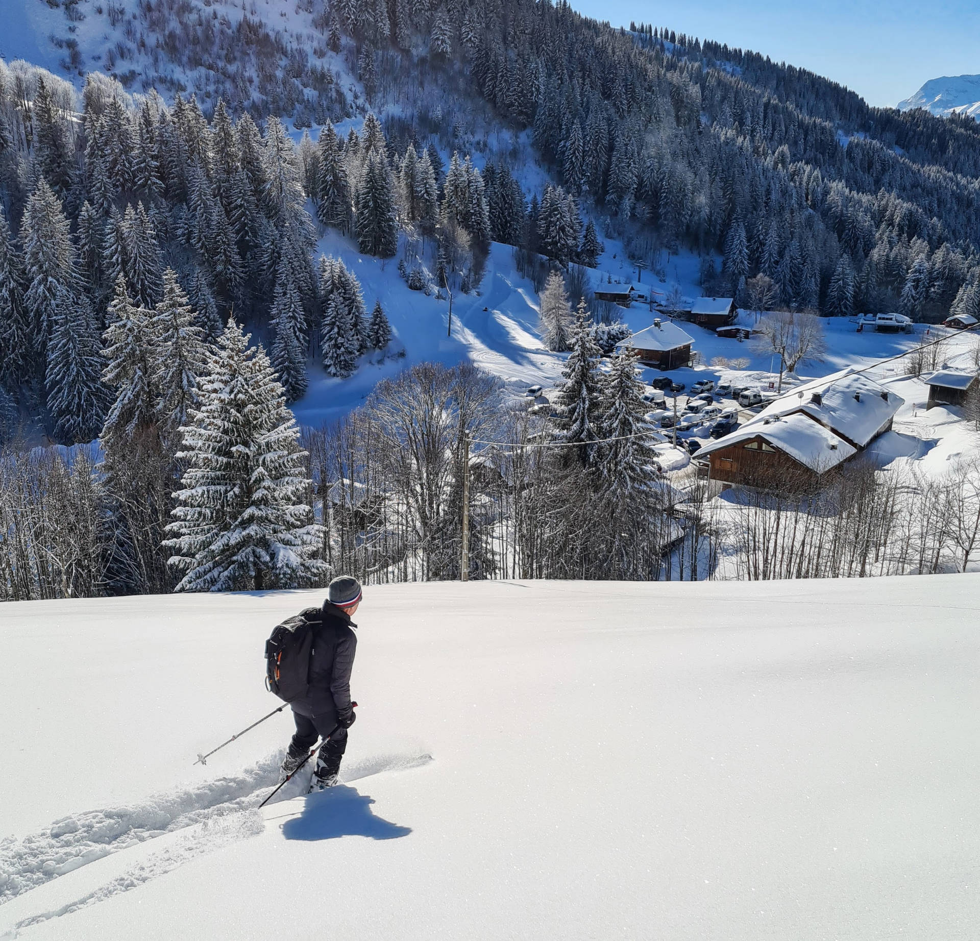 Powder day behind Mont Chery
