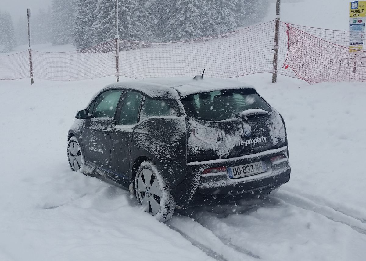 electric car in the snow